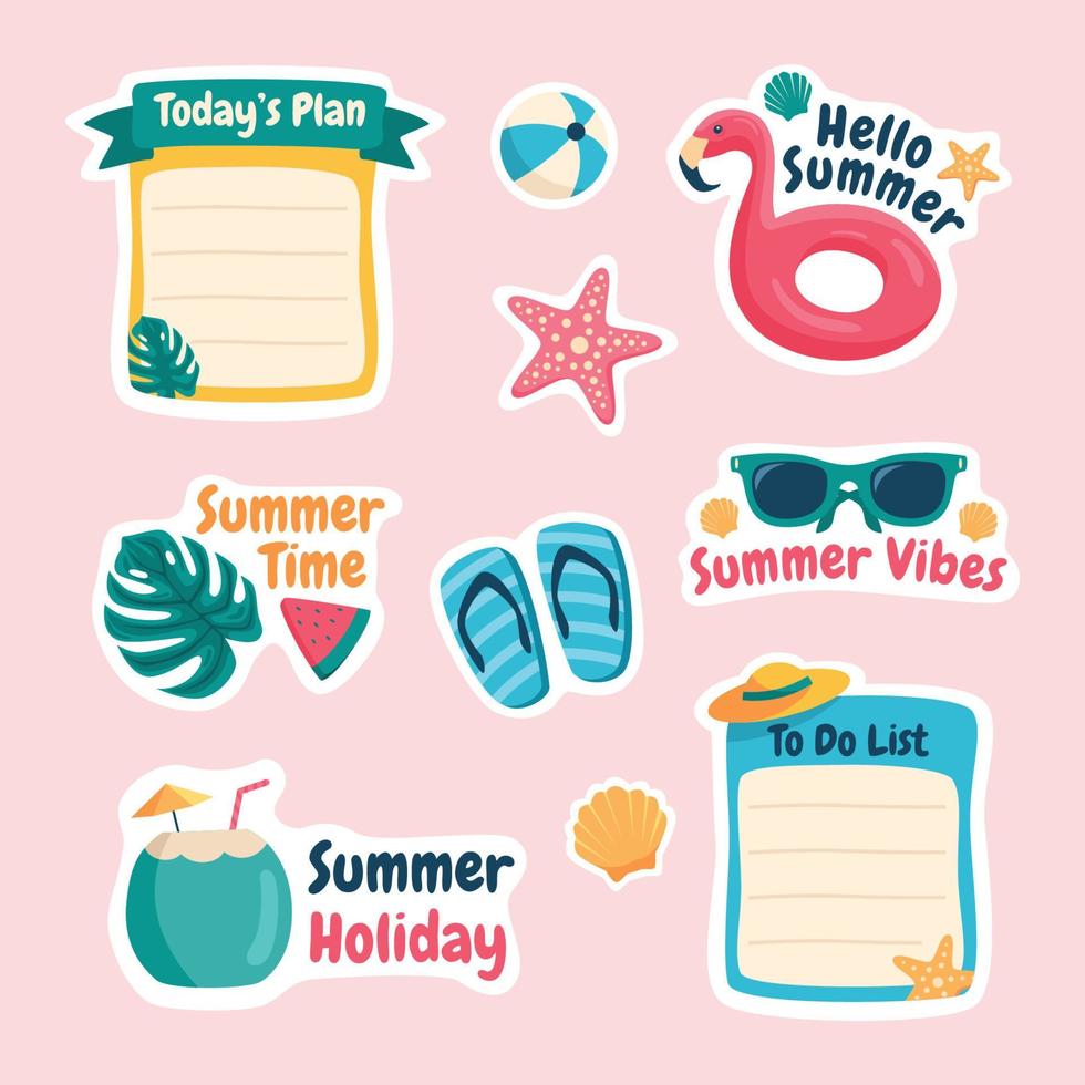 zomervakantie dagboek stickerset vector