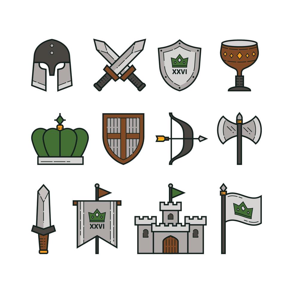 middeleeuwse pictogrammenset vector
