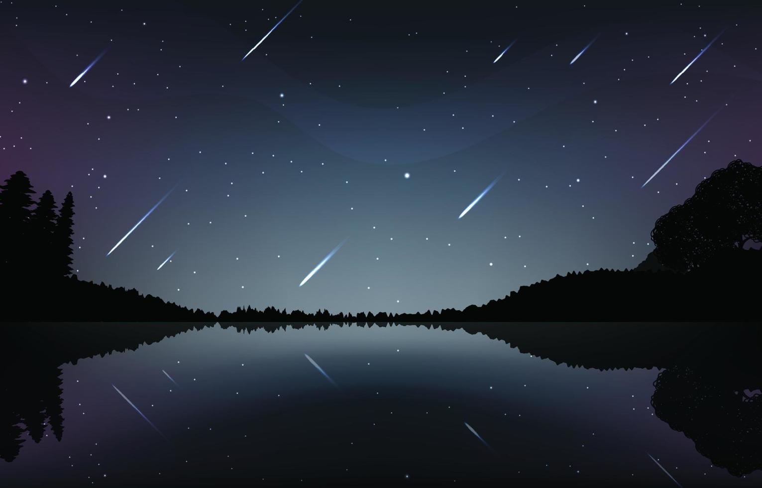 nachtzicht van meteorenregen in een meer vector