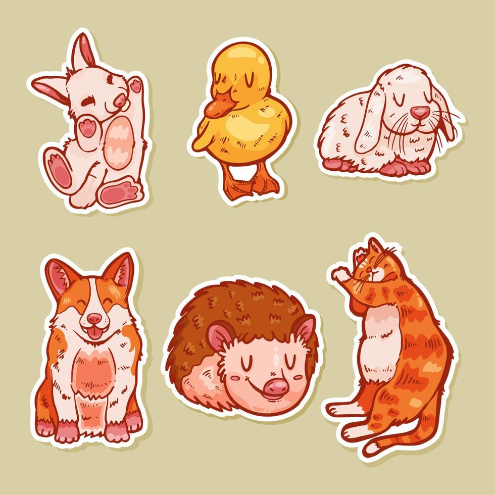 schattige doodle huisdieren sticker set vector