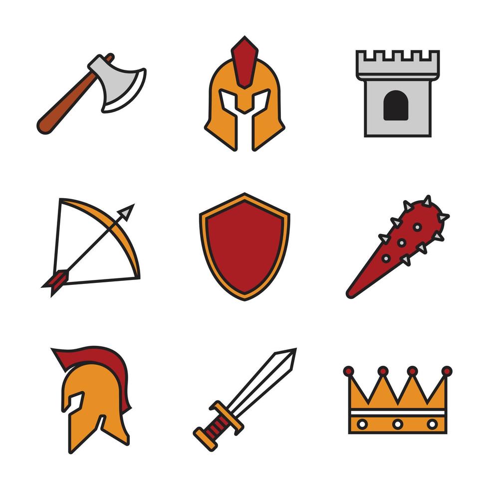 set van ridder vector iconen ontwerp. wapen en helm van oude krijgers