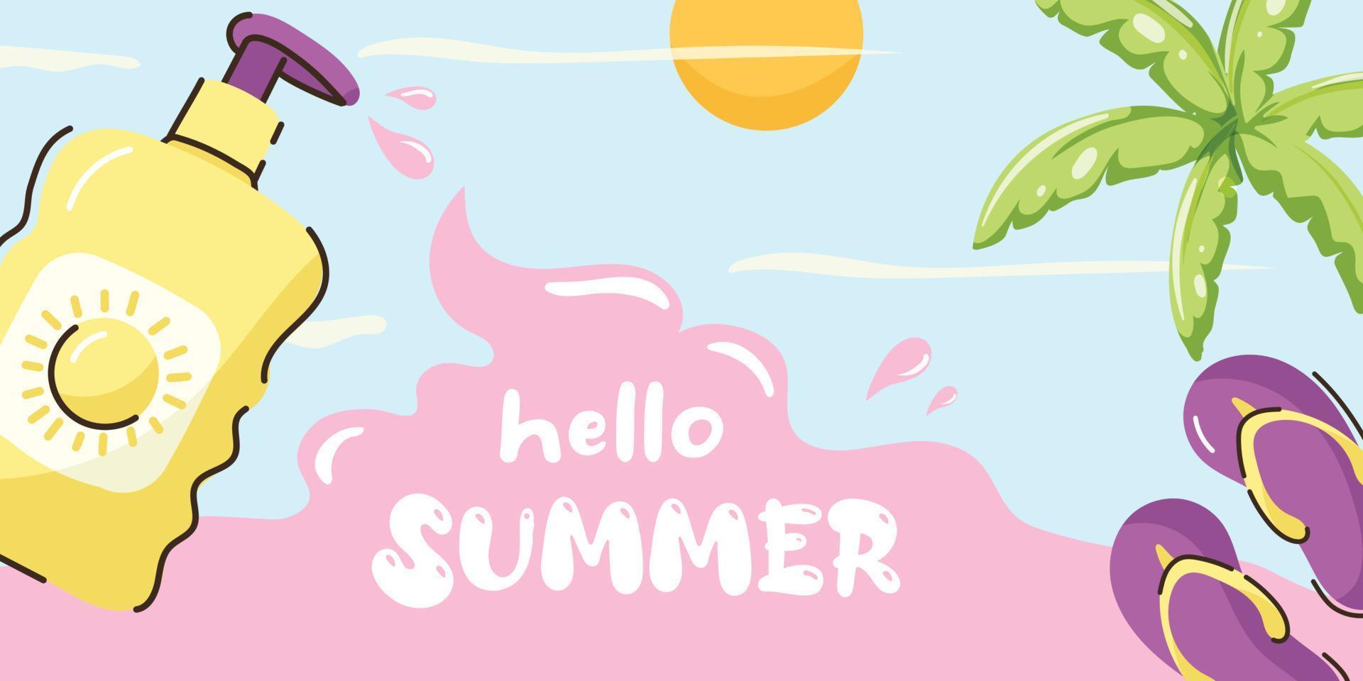 horizontale banner van hallo zomer, plat ontwerp vector