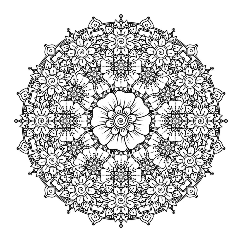 cirkelvormig patroon in de vorm van mandala voor henna mehndi tattoo-decoratie. kleurboek pagina. vector