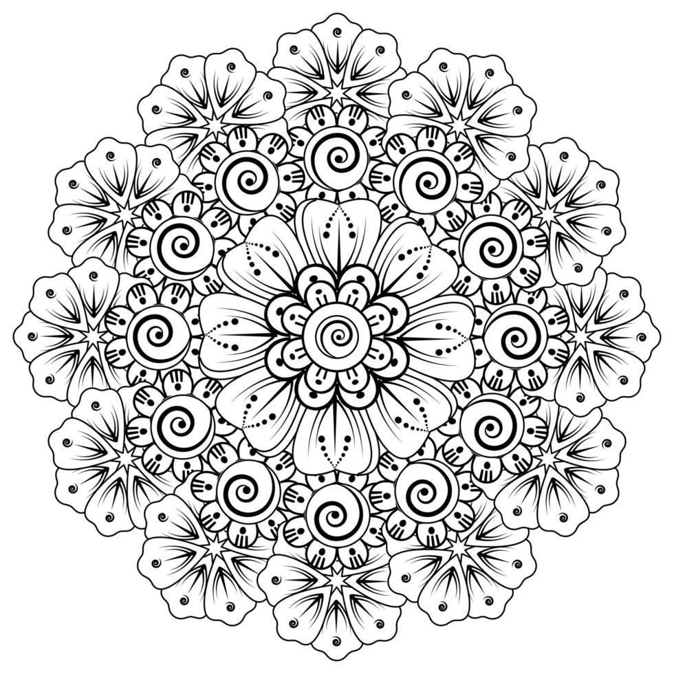 cirkelvormig patroon in de vorm van mandala voor henna mehndi tattoo-decoratie. kleurboek pagina. vector