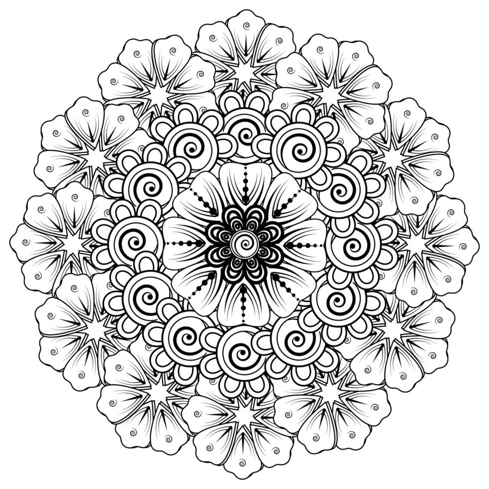 cirkelvormig patroon in de vorm van mandala voor henna mehndi tattoo-decoratie. kleurboek pagina. vector