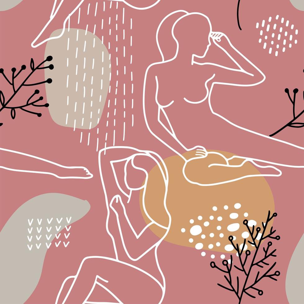 abstract trendy naadloos patroon met verschillende vormen en silhouetten van vrouwen in warme aardse kleuren. roze, beige, terracotta, mosterd, pastel. modern textiel, branding, verpakking. lijn kunst vector