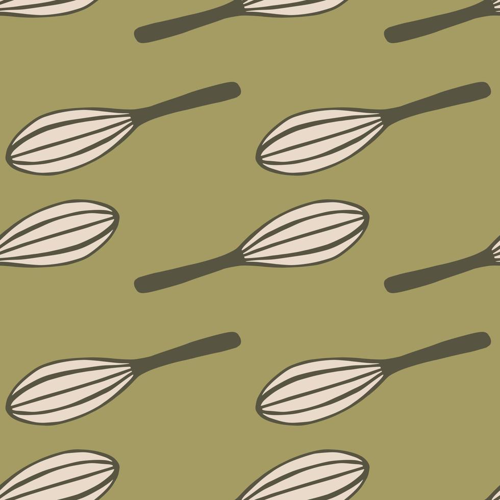 eenvoudig abstract keukengerei naadloos patroon met bloemkroonornament. olijf bleke tinten achtergrond. vector