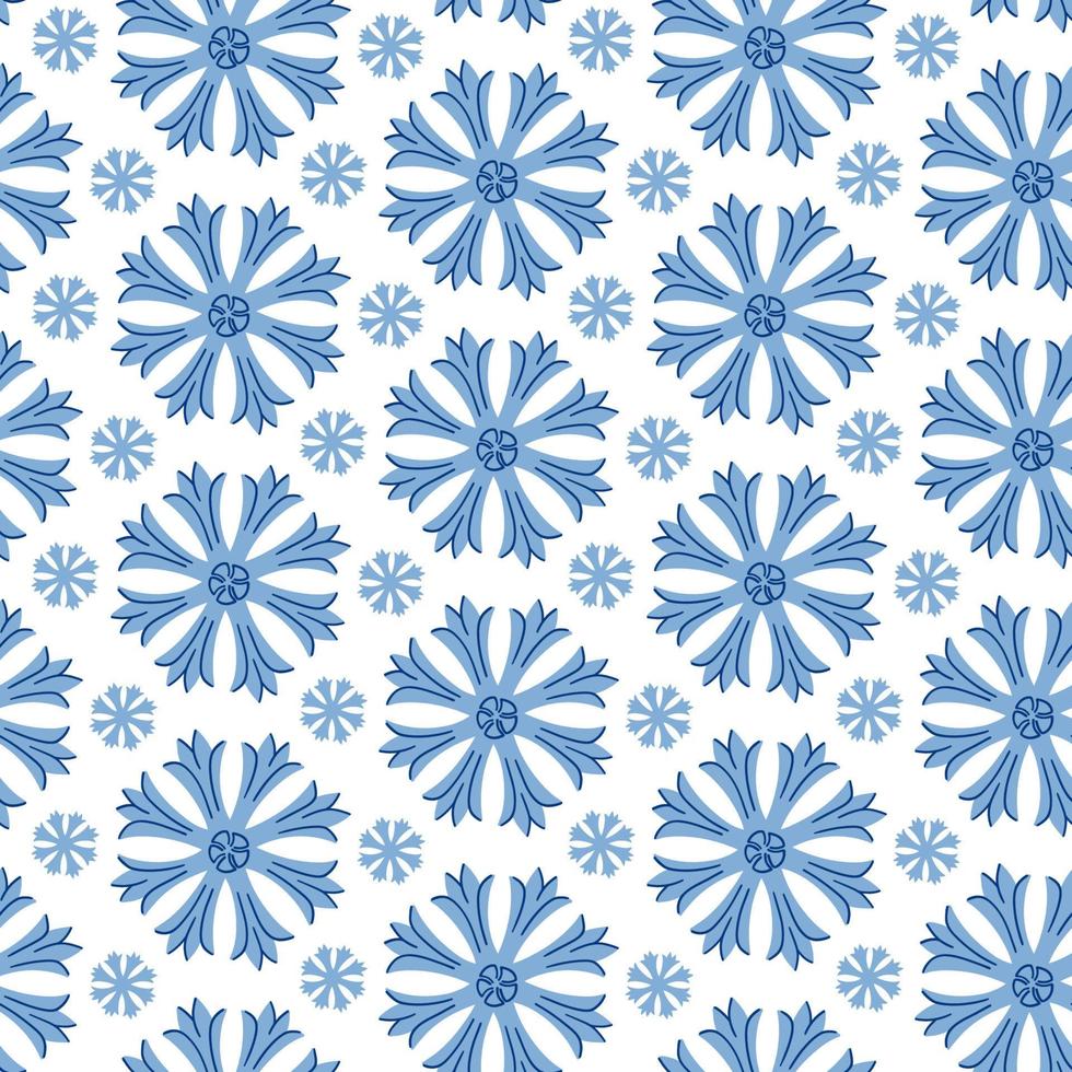 naadloos patroon met grote blauwe korenbloemen op een witte achtergrond. wild, bloemen. zomer vectorillustratie. print voor stof, textiel, inpakpapier. vector