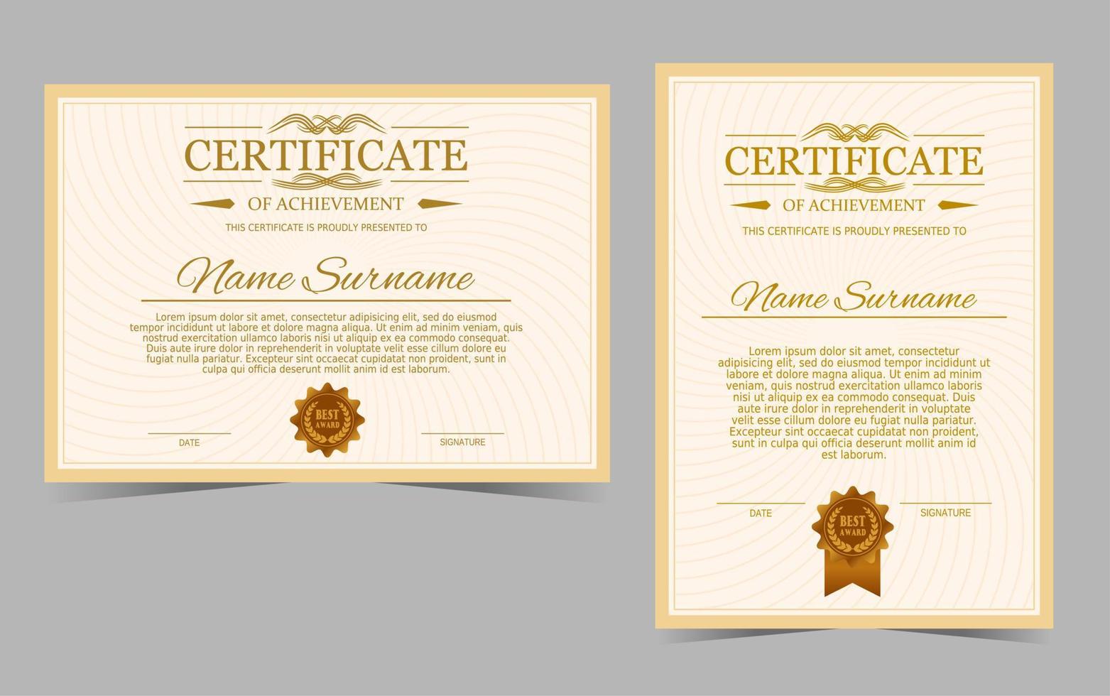 certificaat van prestatie of diploma sjabloon vintage design vector
