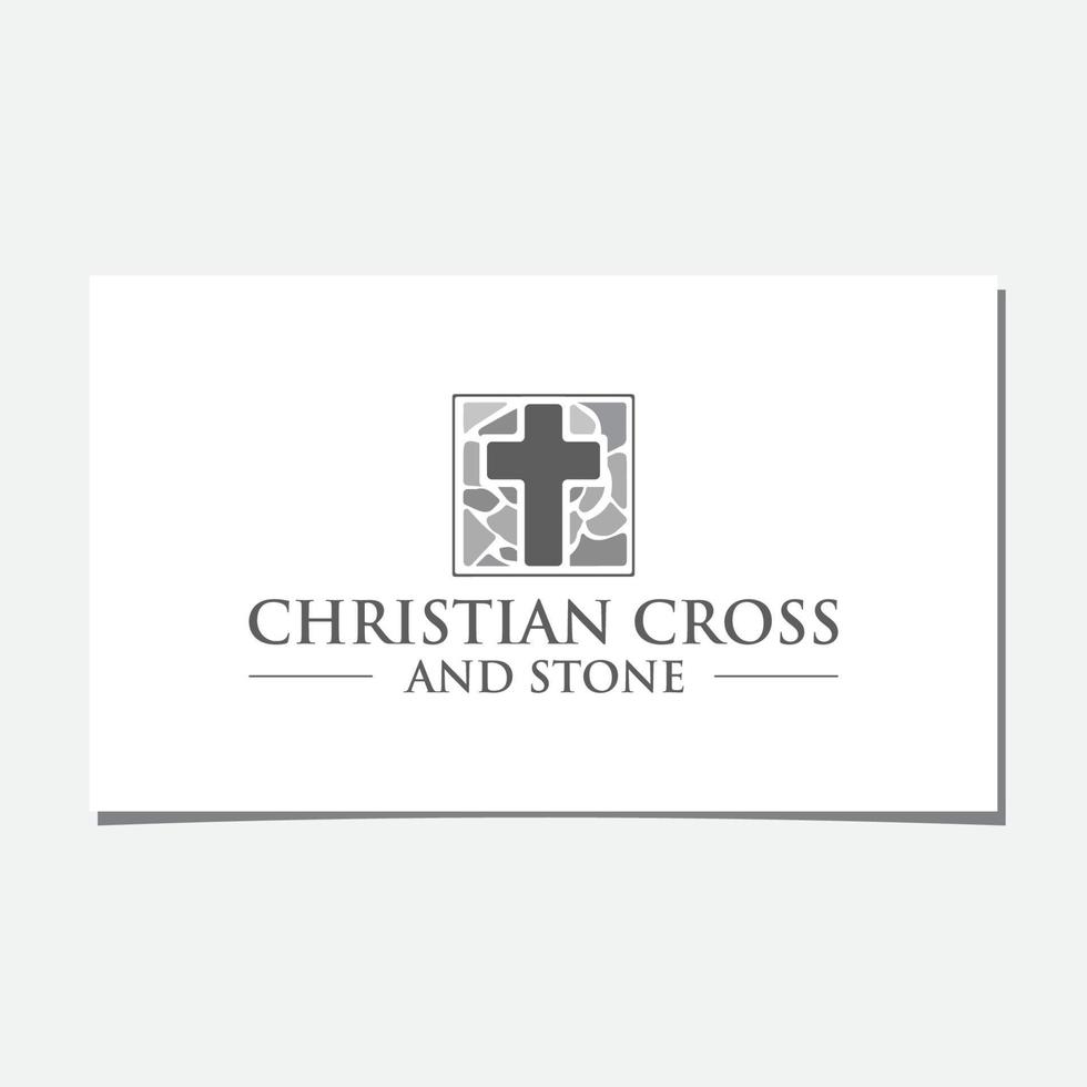 christelijk kruis en stenen logo-ontwerp vector