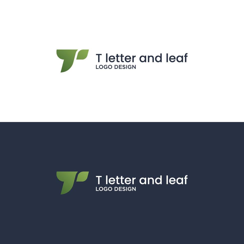 letter t en blad logo ontwerp vector