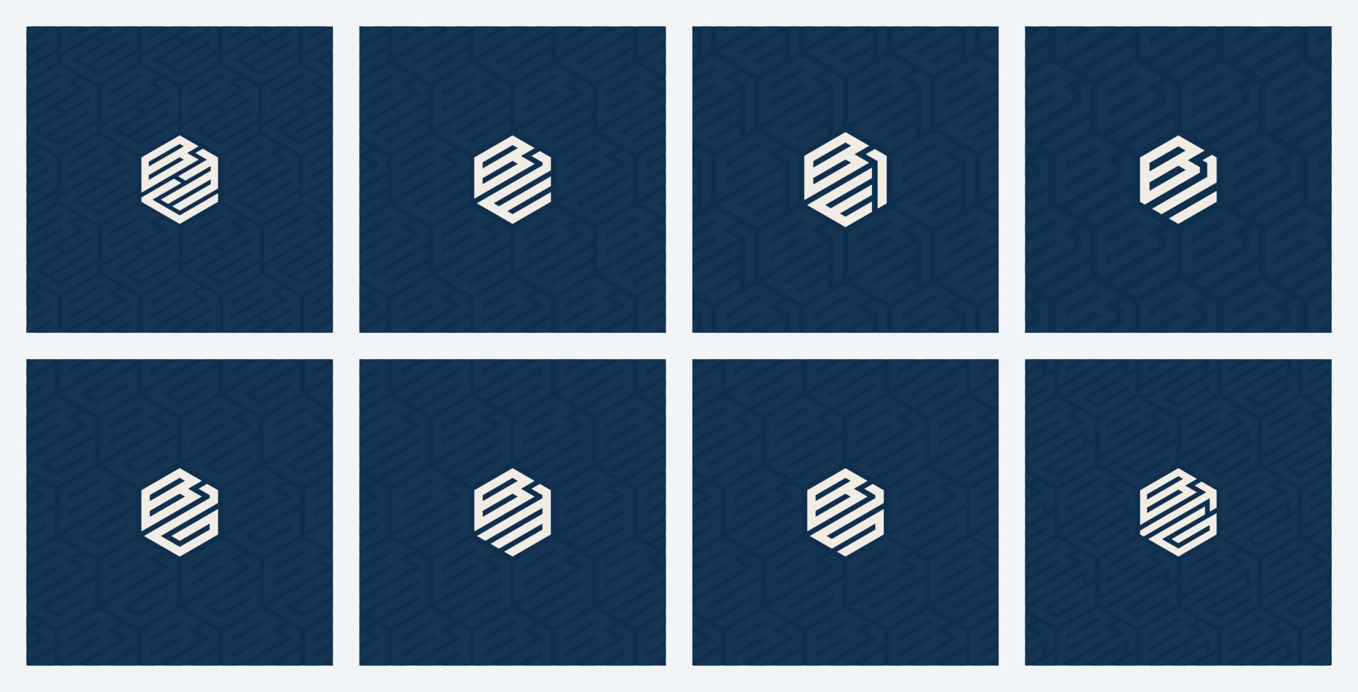 zeshoekige logo-compilatie met eerste illustratie van letter b en achtergrondpatroonontwerp vector
