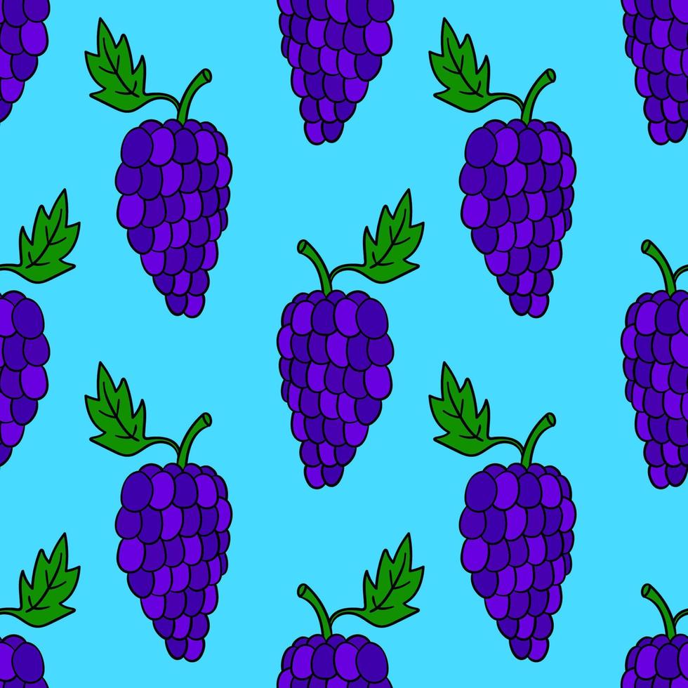 naadloze patroon met cartoon doodle lineaire druiven. vruchten achtergrond. vector