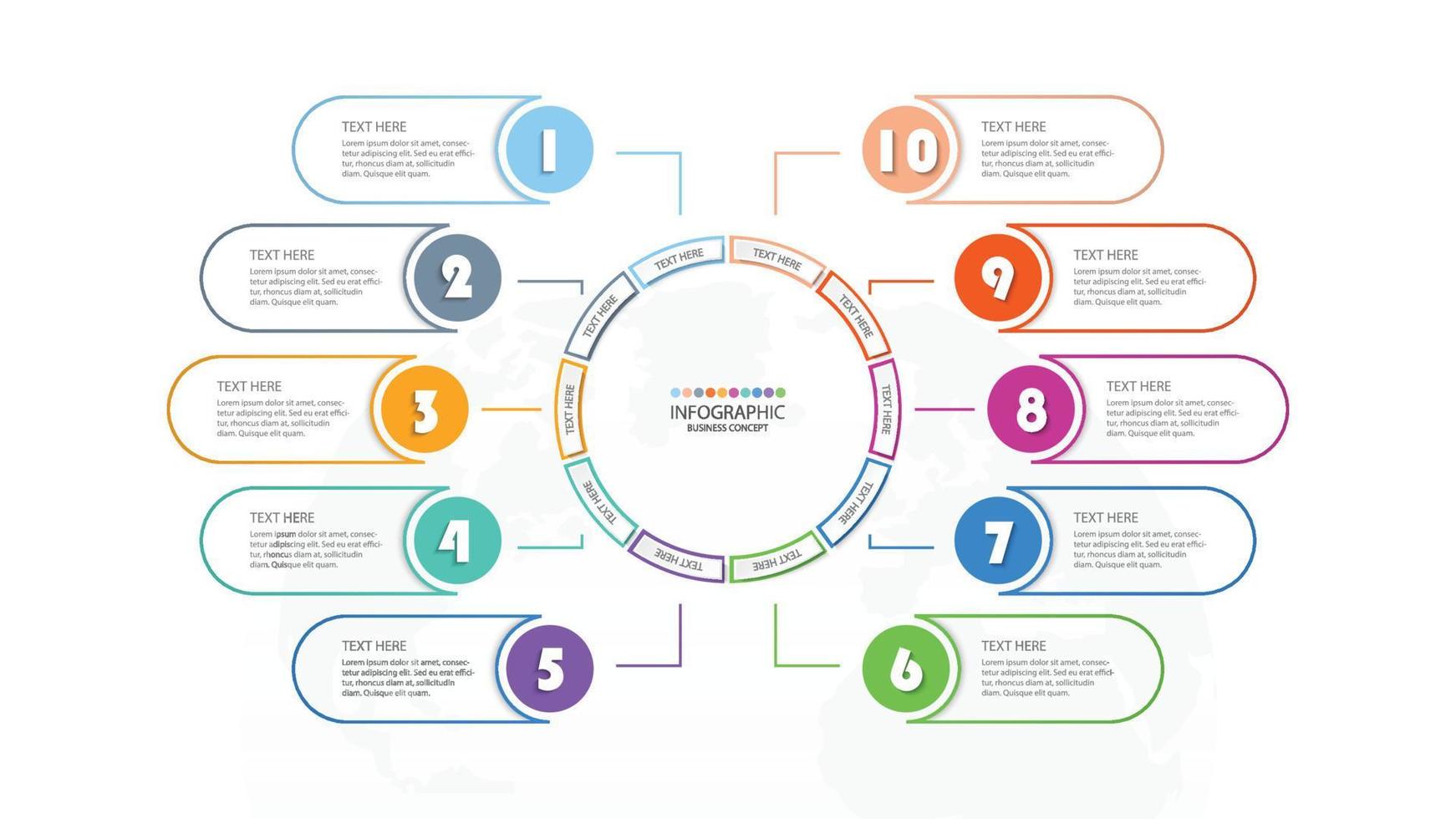 basiscirkel infographic sjabloon met 10 stappen, proces of opties, procesgrafiek. vector