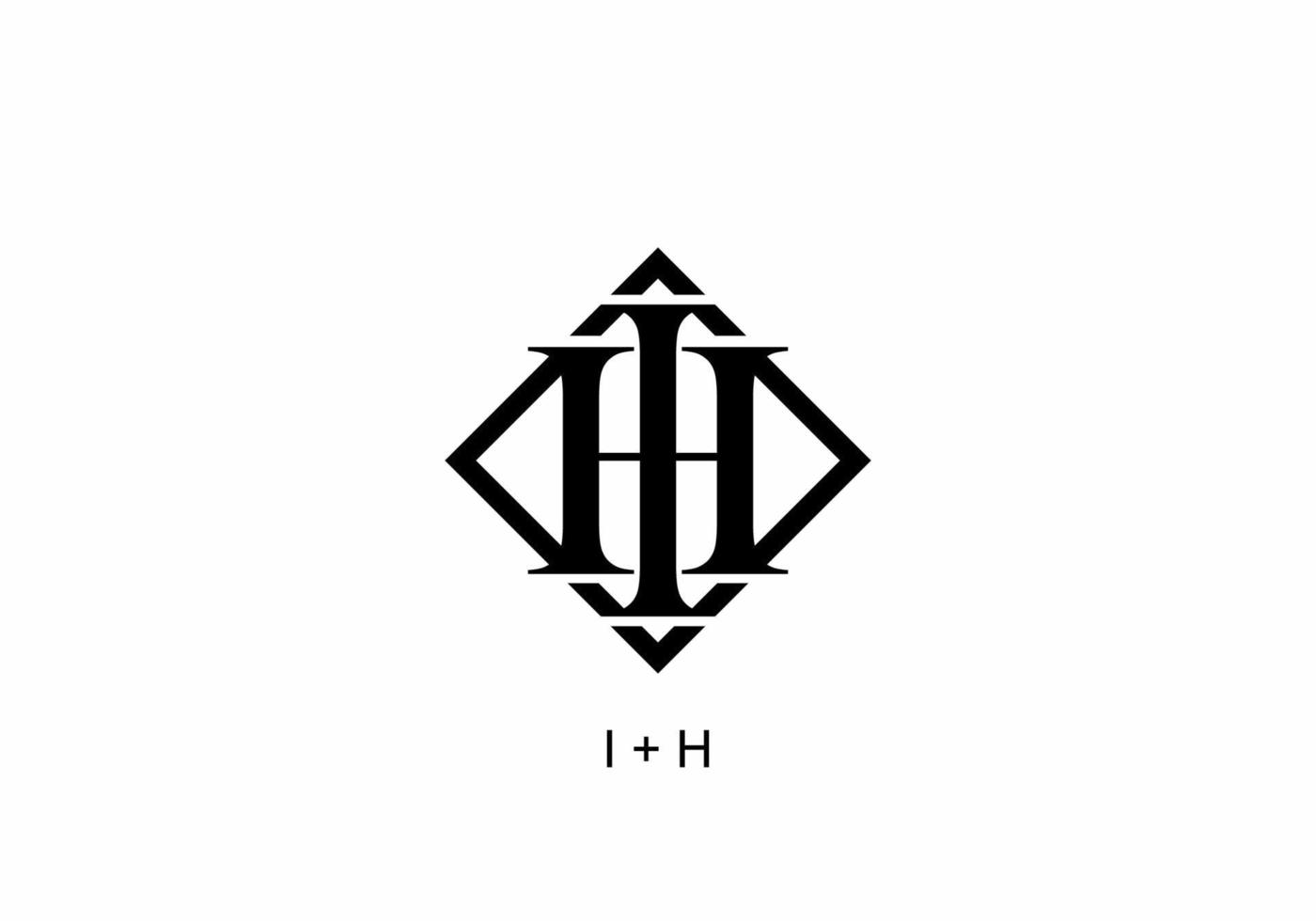 monogram zwarte kleur van ih of hi beginletter vector