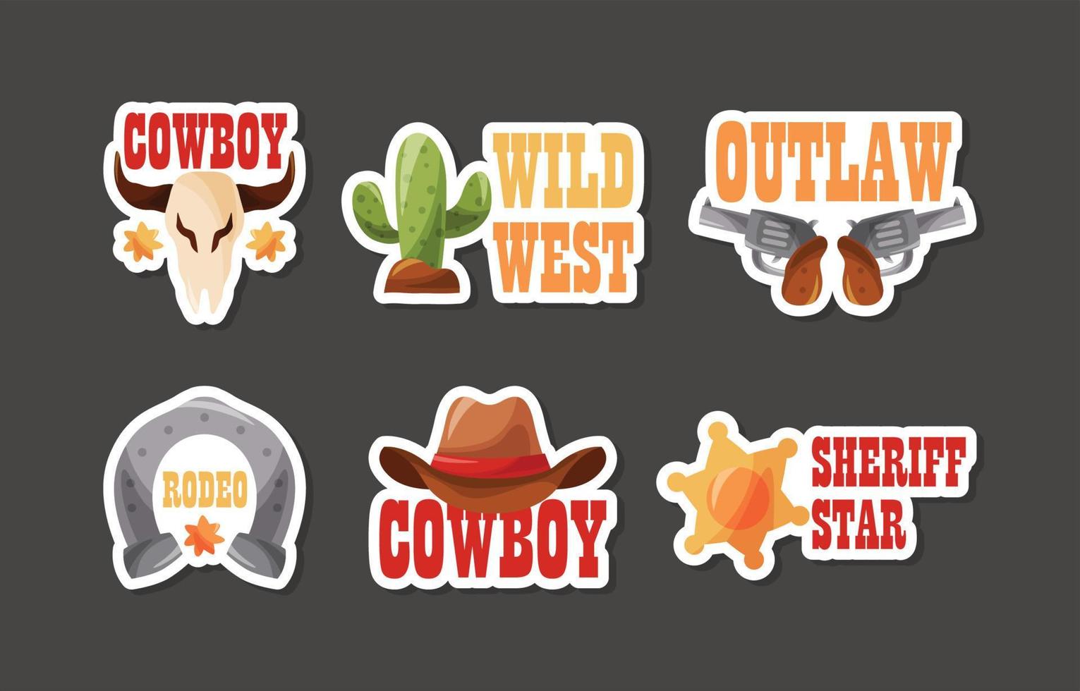 wilde westen cowboy doodle sticker collectie vector