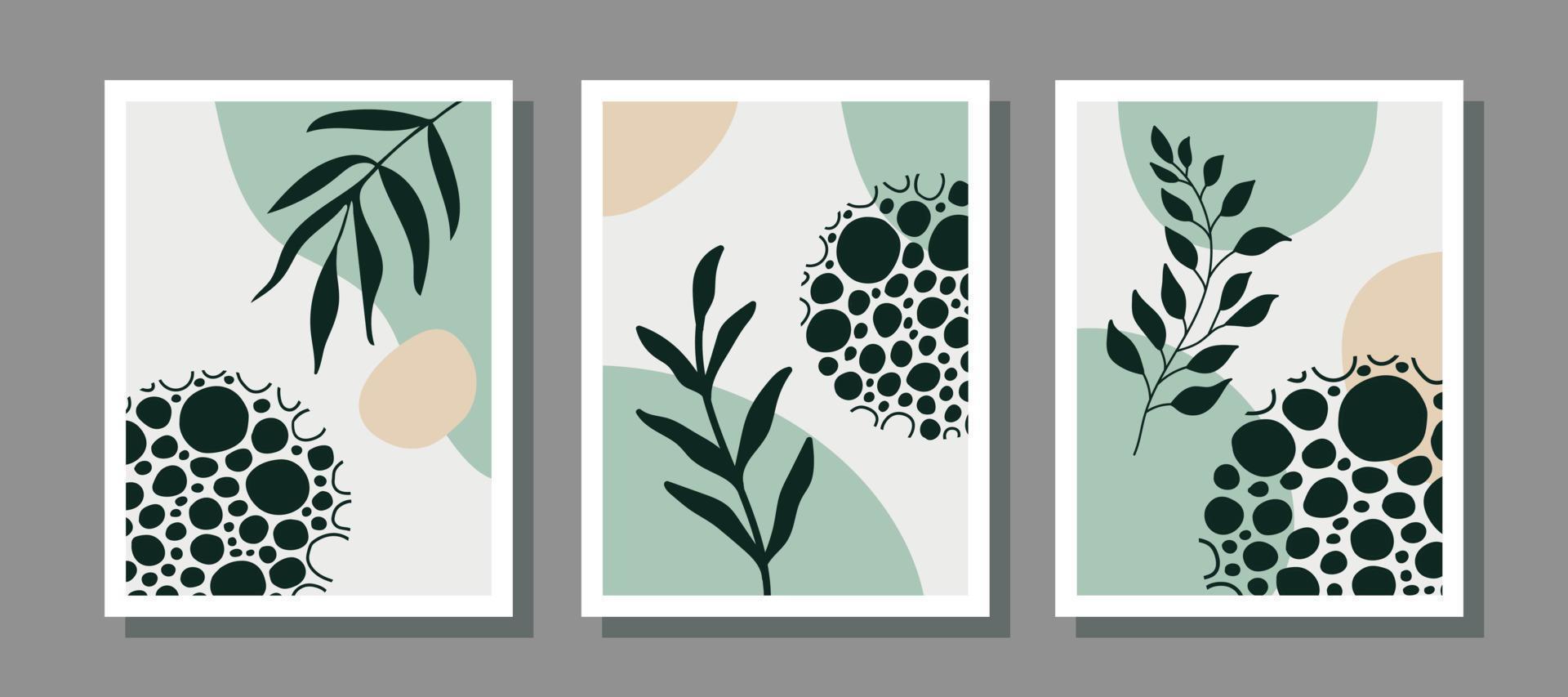 moderne abstracte set esthetische achtergronden met organische vormen en tak. wanddecoratie in boho-stijl. halverwege de eeuw vectorafdruk voor omslag, behang, kaart, sociale media, interieur vector