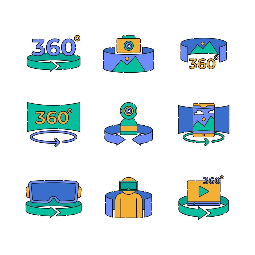 virtual reality technologie icon set vector