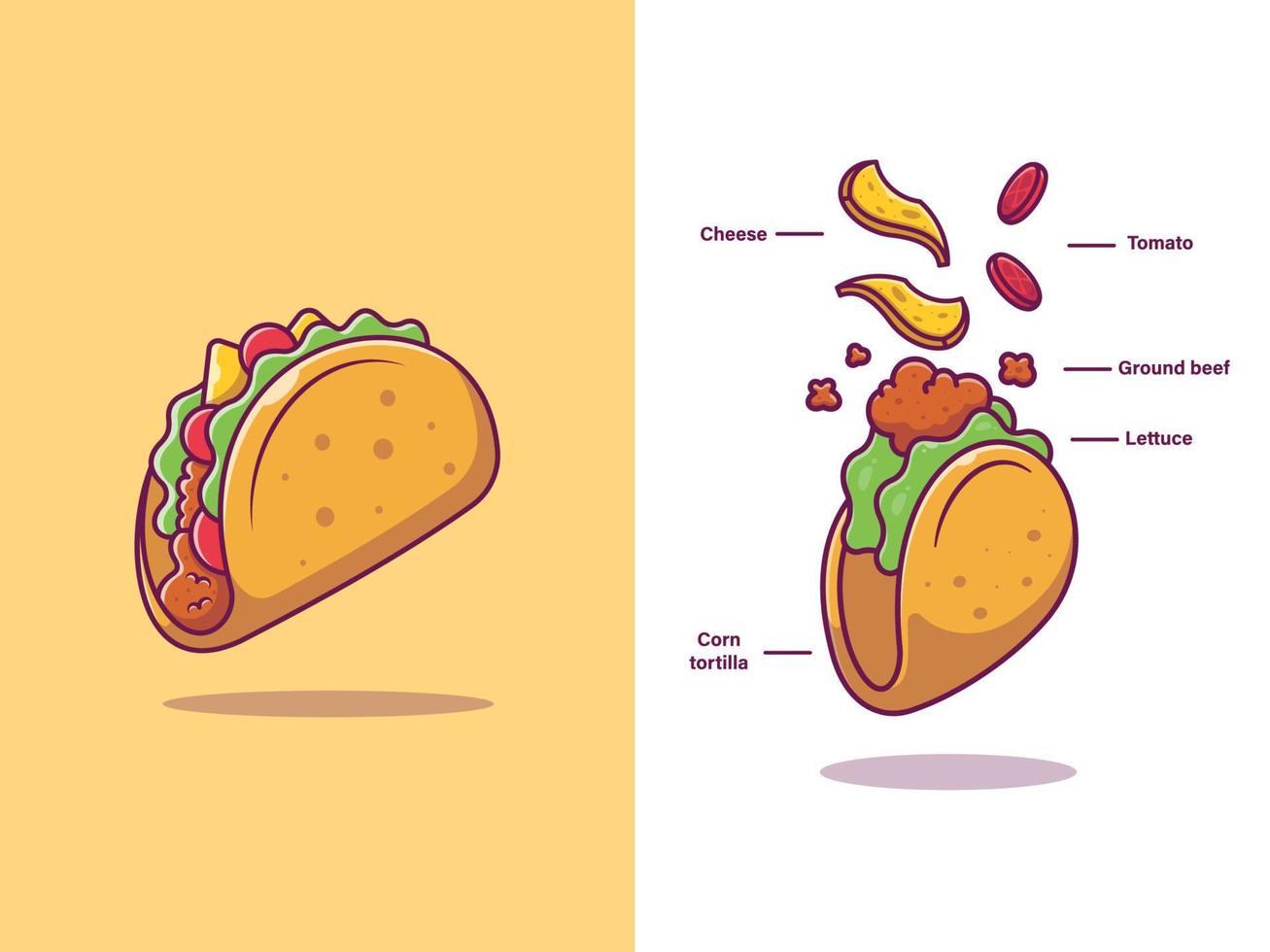taco ingrediënten cartoon vector pictogram illustratie. fastfood pictogram concept geïsoleerde premium vector. platte cartoonstijl