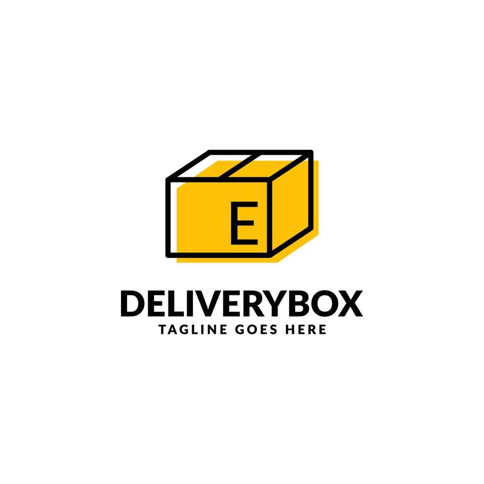 letter e verzending pakket box vector logo ontwerpelement