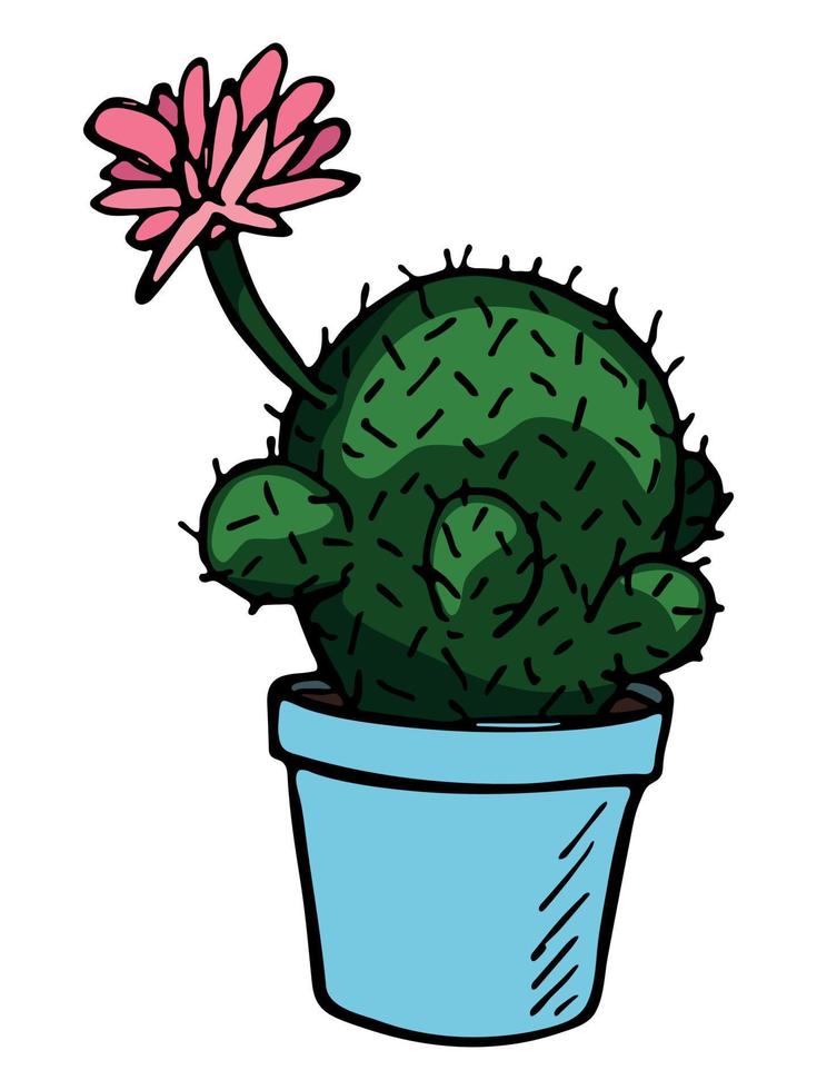 schattige handgetekende eenvoudige cactus. kamerplant in een pot clipart. cactussen illustratie geïsoleerd op een witte achtergrond. gezellige huiskrabbel. vector