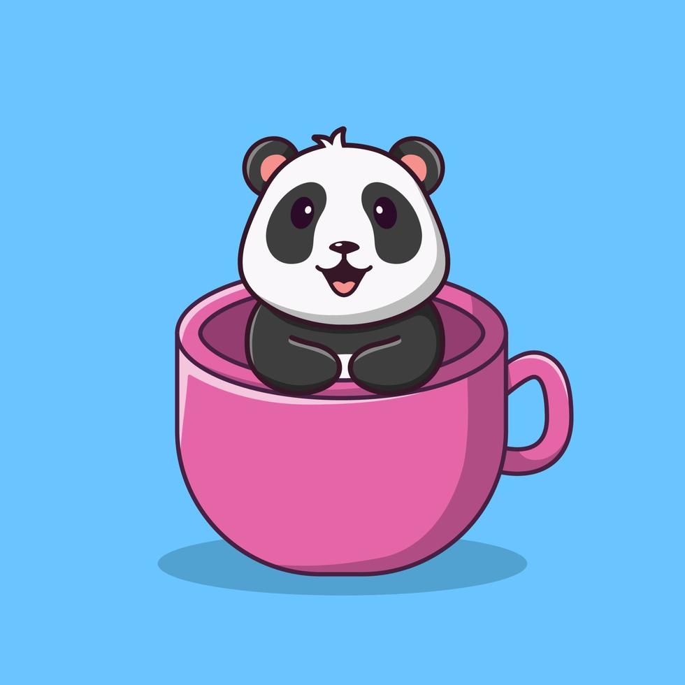 schattige cartoon panda in een kopje, cartoon vectorillustratie, cartoon clipart vector