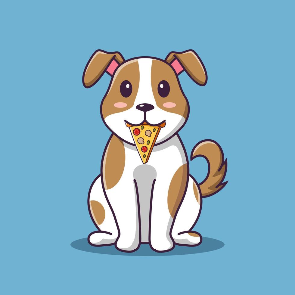 schattige cartoon hond die pizza eet, cartoon vectorillustratie, cartoon clipart vector