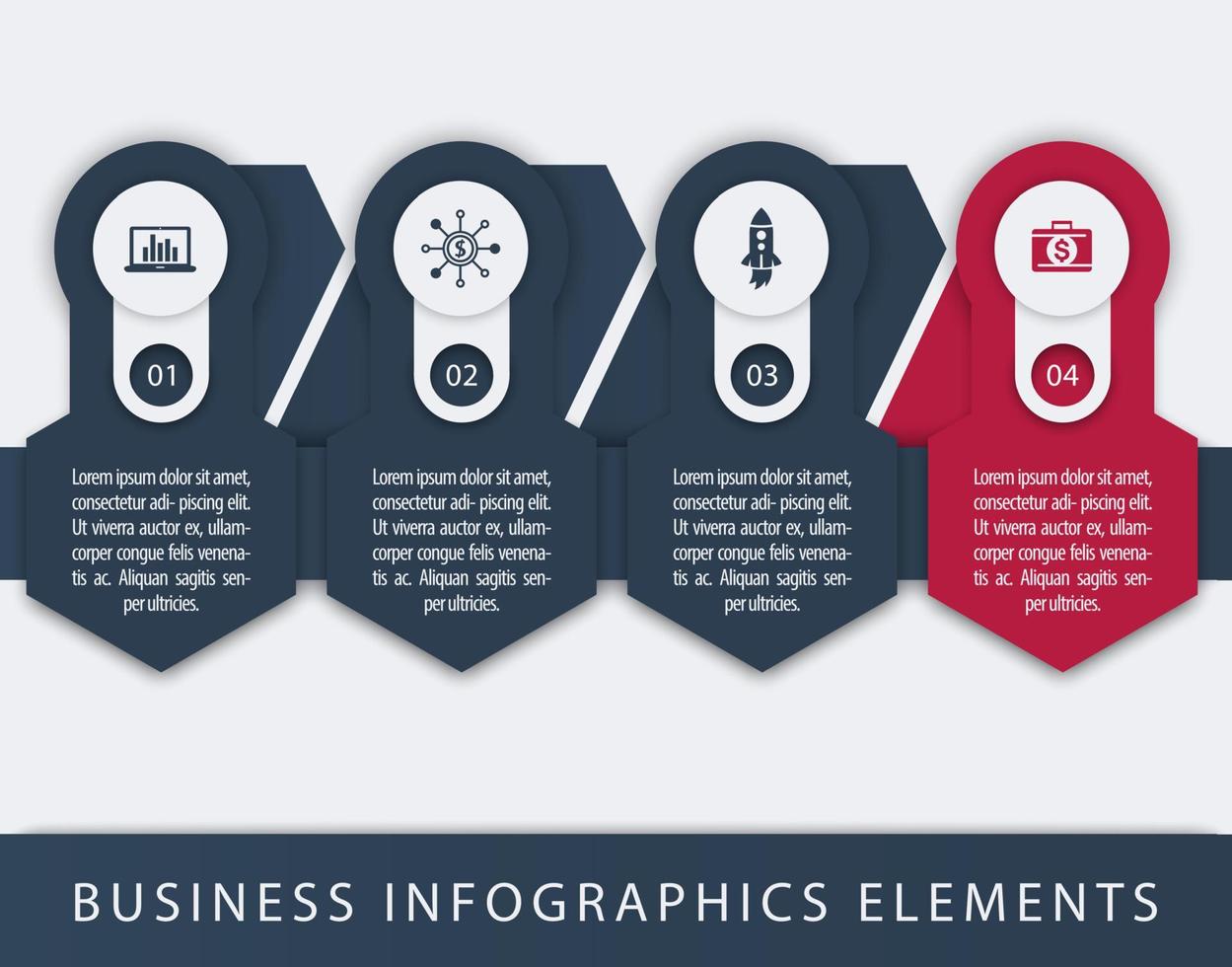 bedrijf, financiële infographics-elementen, 1, 2, 3, 4, stappen, tijdlijn, blauwe en rode sjabloon vector