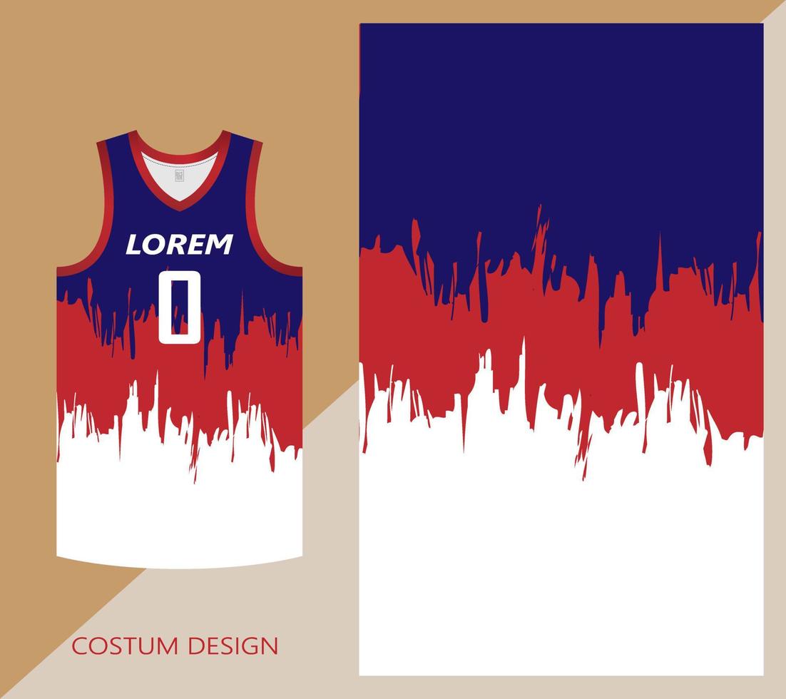 basketbal jersey patroon ontwerp template.blue, rood, wit abstracte achtergrond voor stof patroon. basketbal-, hardloop-, voetbal- en trainingsshirts. vector illustratie