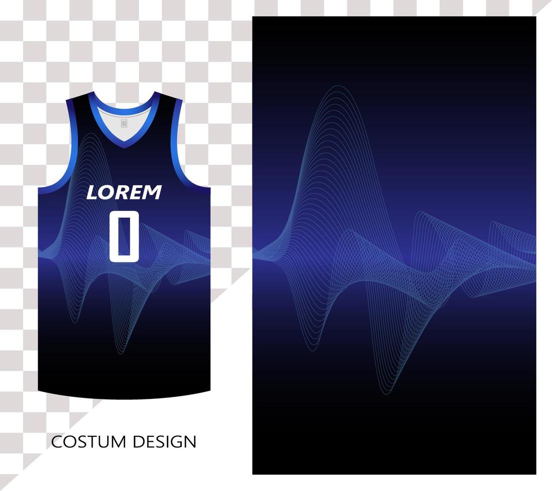 basketbal jersey patroon ontwerpsjabloon. zwarte blauwe gradiënt abstracte achtergrond met blauwe lijn kunst golven met geluidsgolf technologie concept. ontwerp voor stoffenpatroon vector