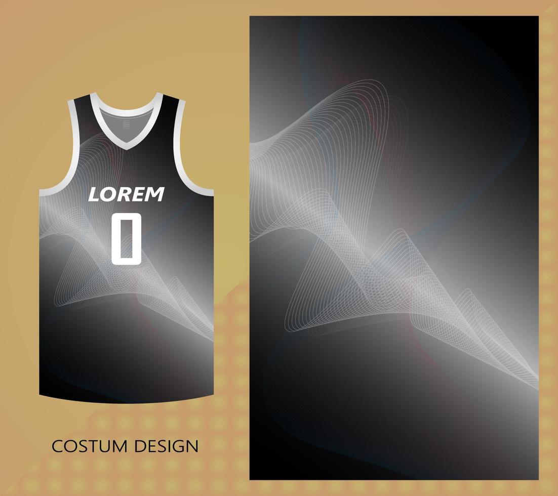 basketbal jersey patroon ontwerpsjabloon. zwart witte gradiënt abstracte achtergrond met witte lijn kunst golven met geluidsgolf technologie concept. ontwerp voor stoffenpatroon vector