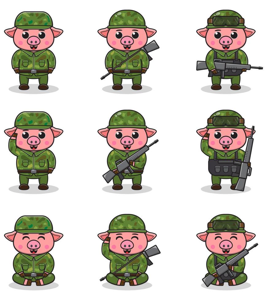 vectorillustraties van schattig varken als soldaat vector