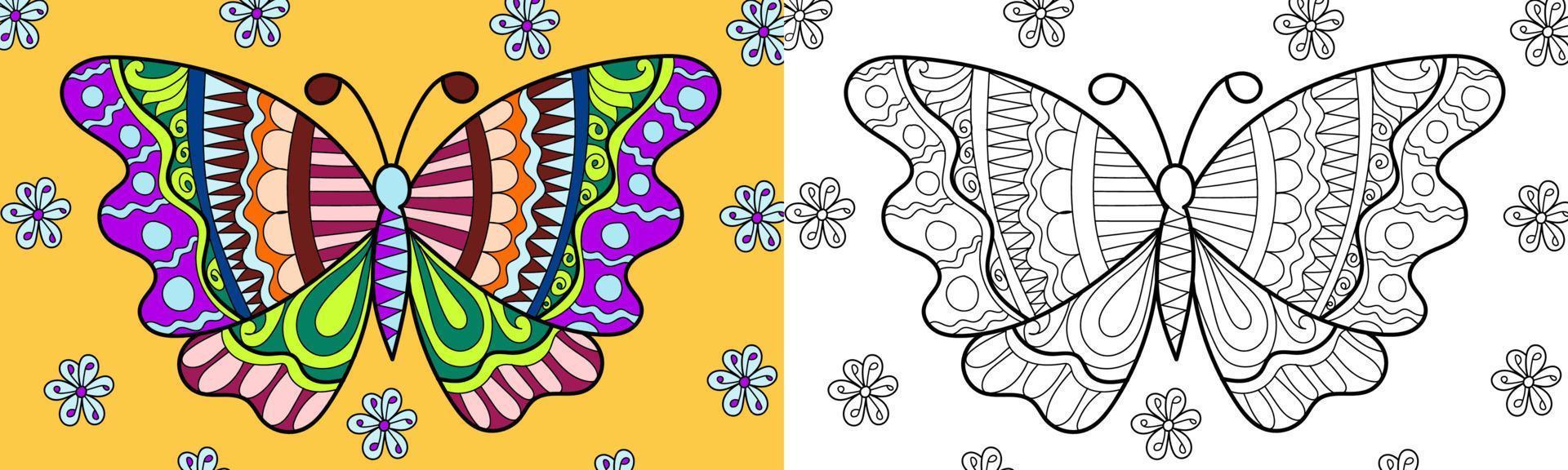 decoratieve vlinder henna stijl kleurboek vectorillustratie vector