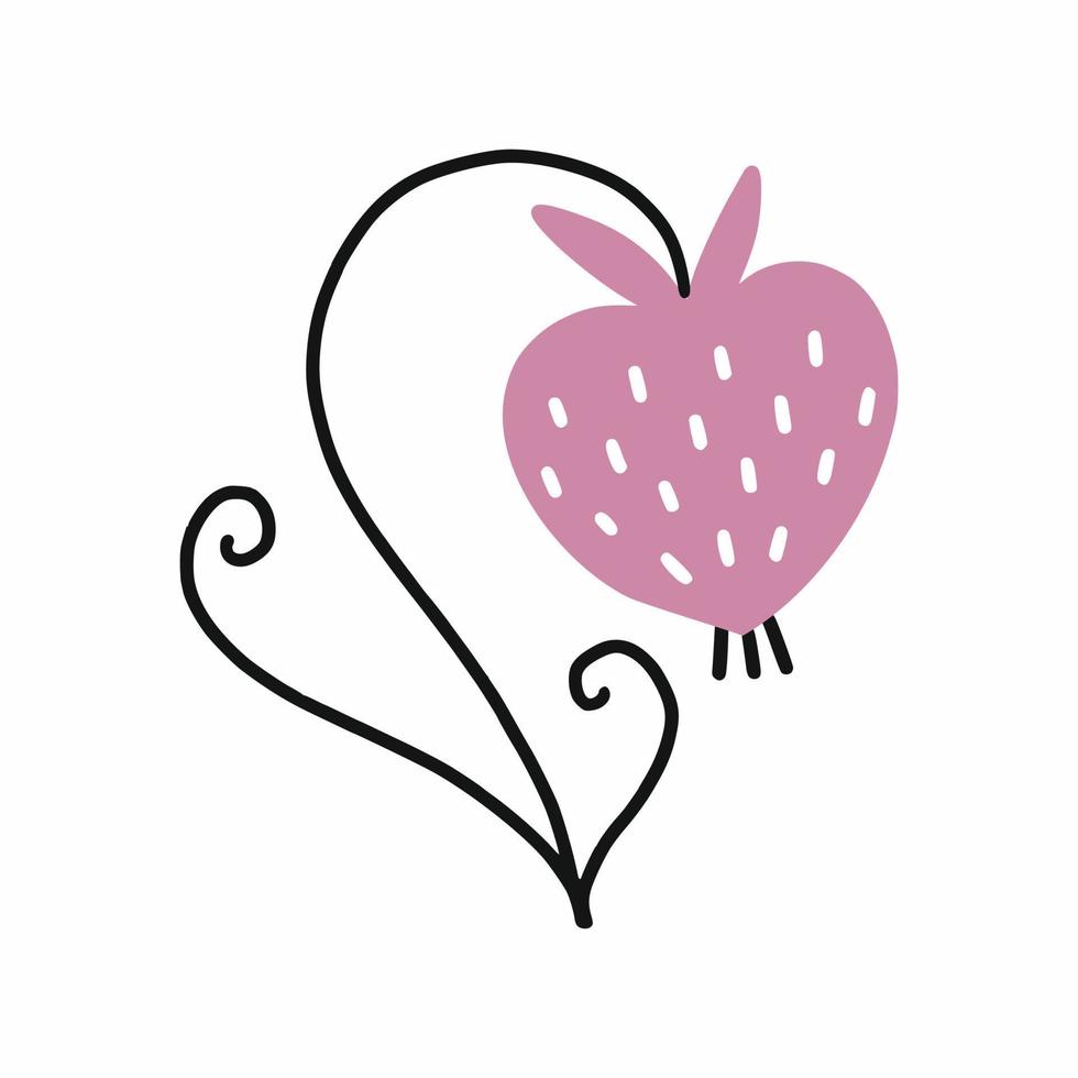 doodle stijl bloem. vector geïsoleerde illustratie. hand getekend. schattige aardbeibes op takje.