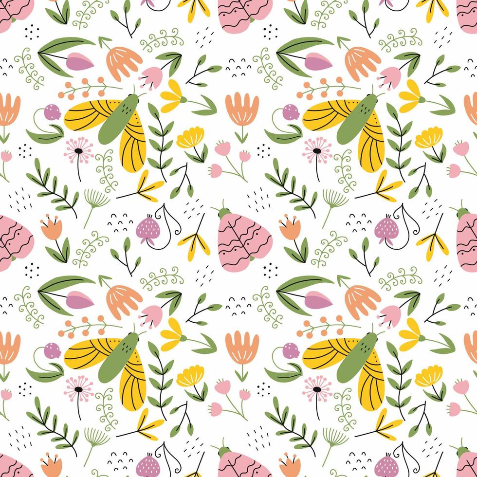 naadloos patroon met vlinder en bloem. lente delicate bloemen achtergrond. behang voor bedrukking op stof en verpakkingspapier. cyclisch element. zomer textiel. vector
