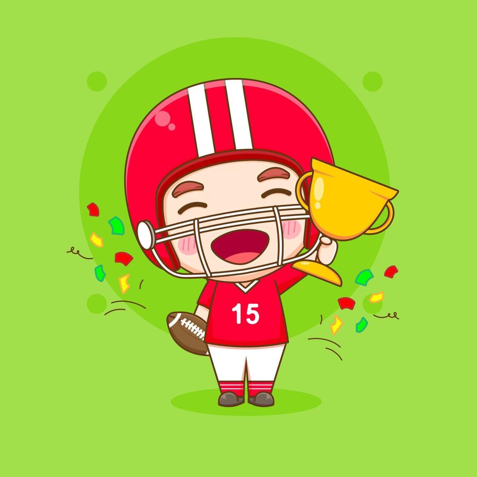 cartoon illustratie van schattige american football speler met trofee vector