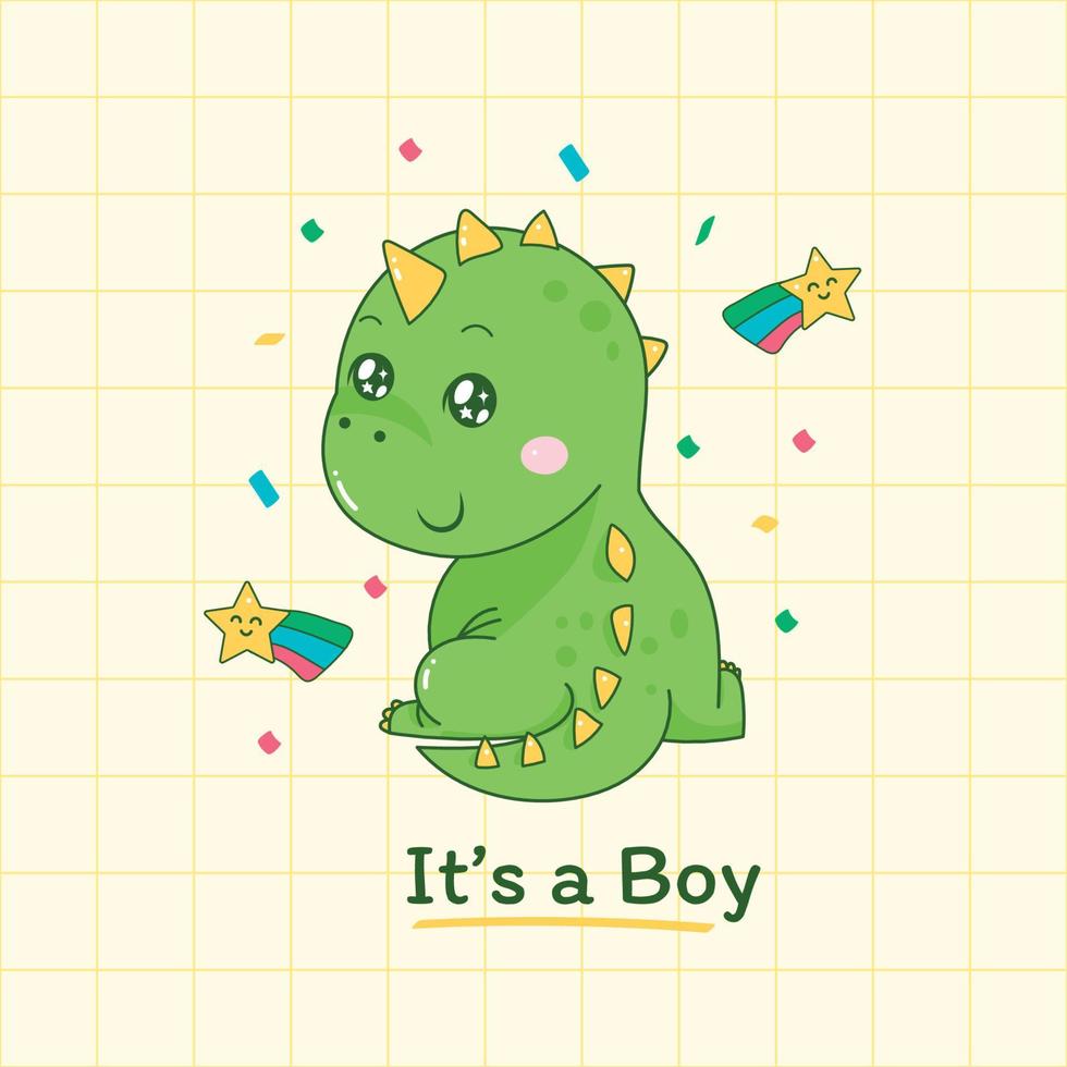 leuke dinosauruscartoon het is een jongen voor baby shower. vector