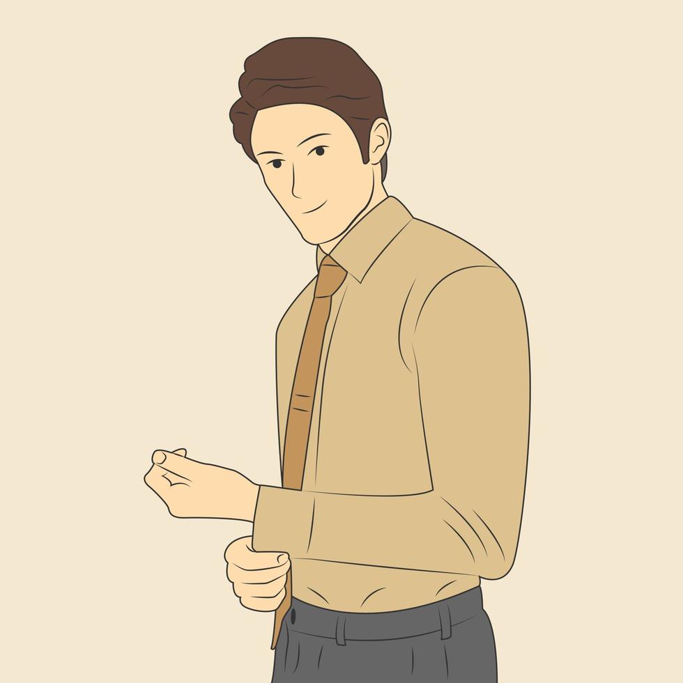 vectorillustratie van een knappe zakenman met een overhemd en stropdas met lange mouwen vector