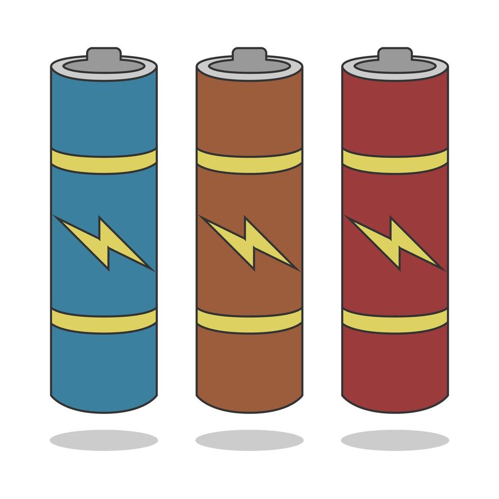 illustratie van 3 batterijen met verschillende kleuren vector