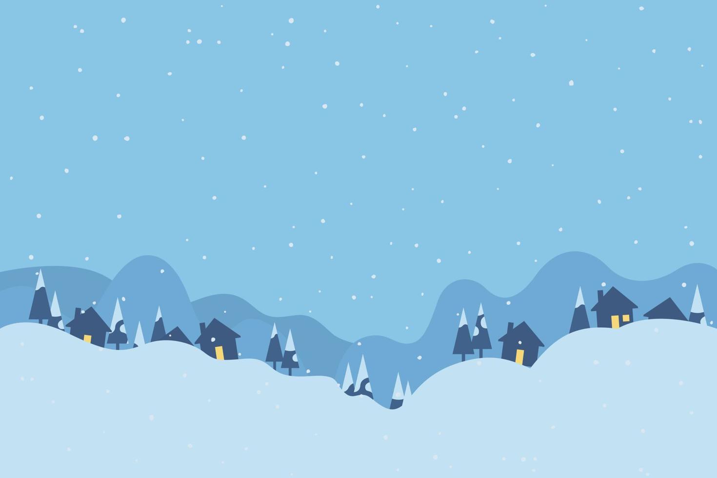 kerst winter dorp achtergrond, vakantie in bergen vector design. cartoon handgetekende afbeeldingen met ruimte voor logo branding of tekst.