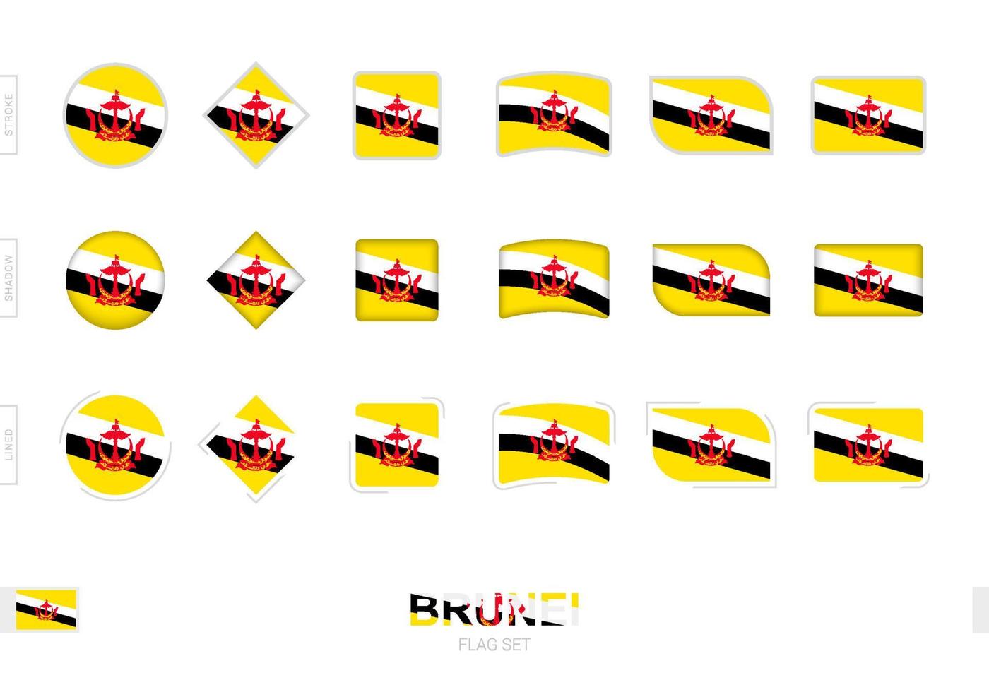 Brunei vlaggenset, eenvoudige vlaggen van Brunei met drie verschillende effecten. vector