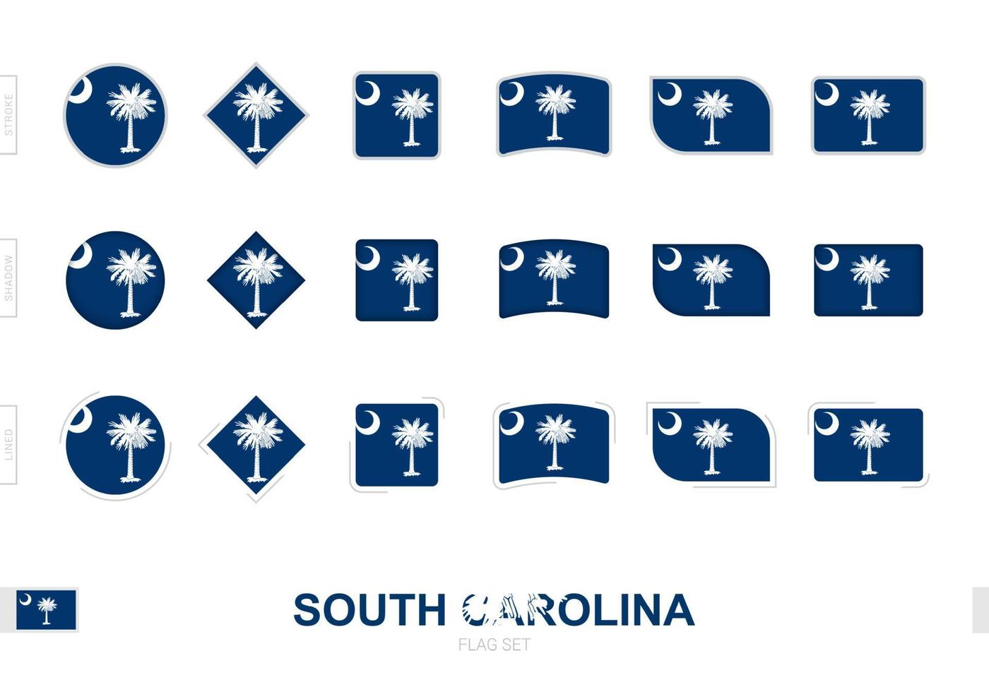 vlag van zuid-carolina, eenvoudige vlaggen van zuid-carolina met drie verschillende effecten. vector