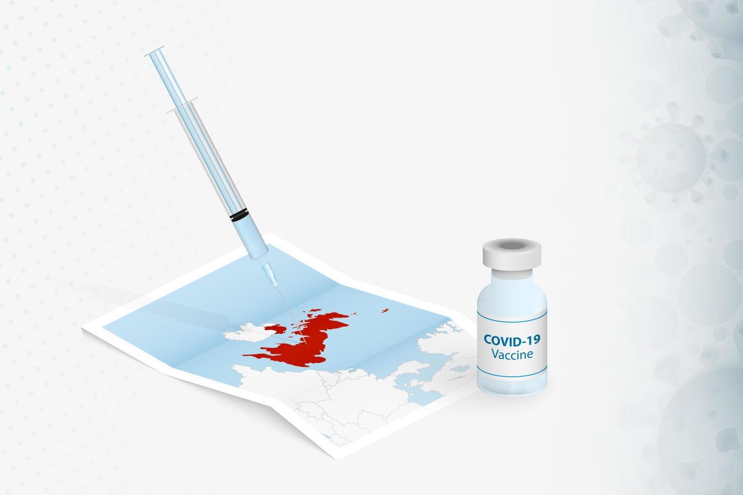 verenigd koninkrijk vaccinatie, injectie met covid-19 vaccin in kaart van verenigd koninkrijk. vector