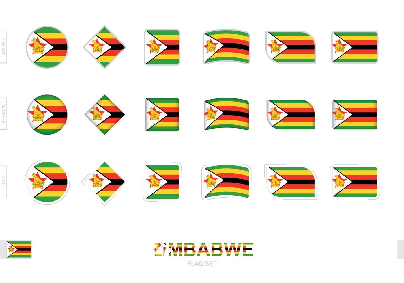 zimbabwe vlaggenset, eenvoudige vlaggen van zimbabwe met drie verschillende effecten. vector