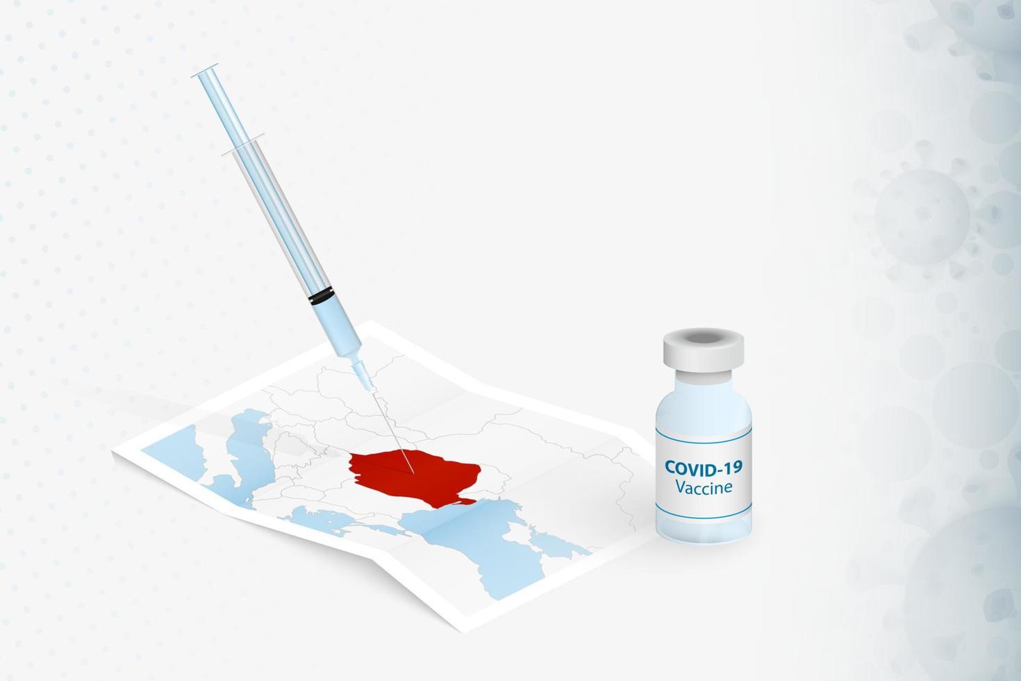 roemenië vaccinatie, injectie met covid-19 vaccin in kaart van roemenië. vector