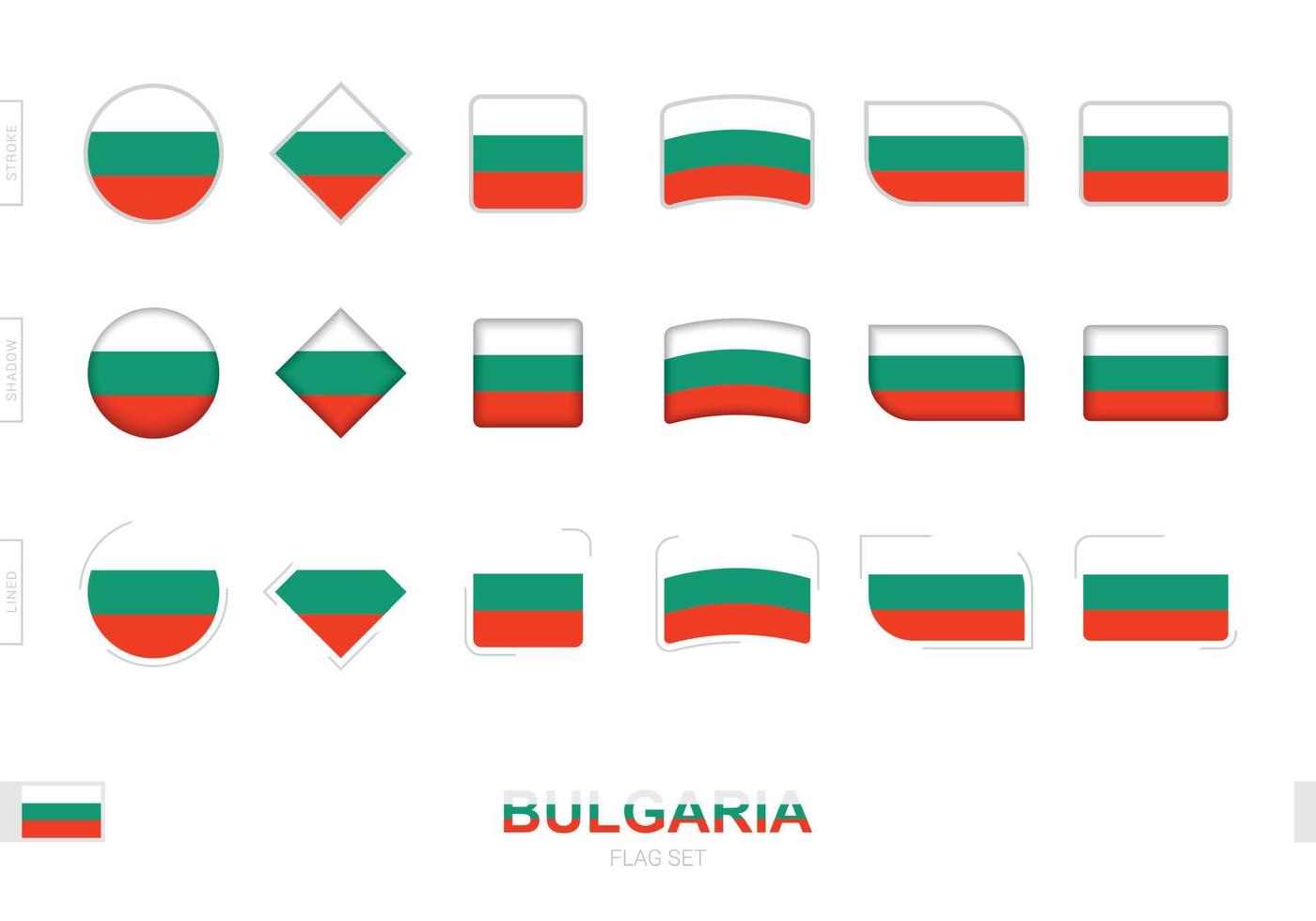 bulgarije vlaggenset, eenvoudige vlaggen van bulgarije met drie verschillende effecten. vector