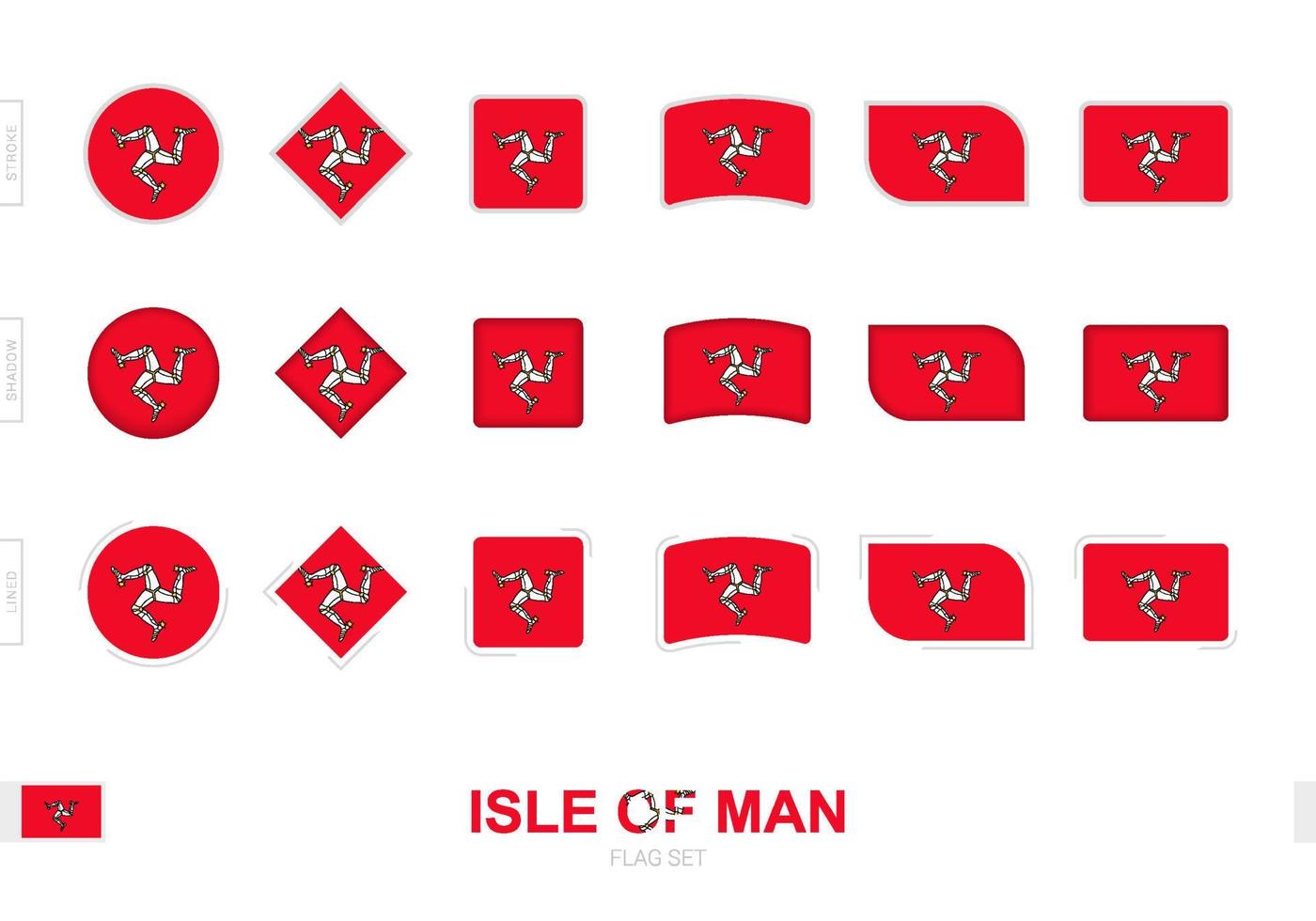 Isle of Man-vlaggenset, eenvoudige vlaggen van Isle of Man met drie verschillende effecten. vector