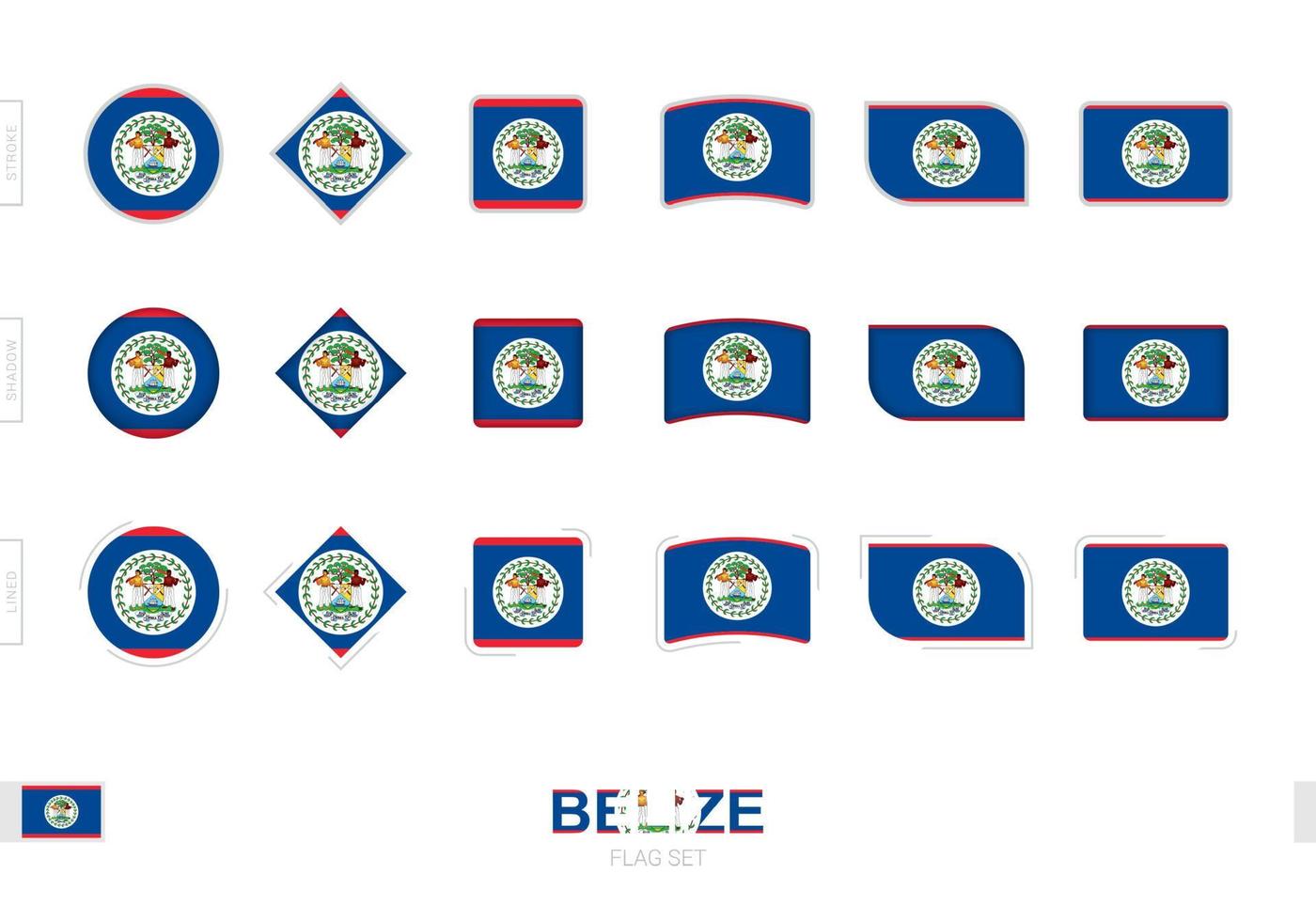 vlag van belize, eenvoudige vlaggen van belize met drie verschillende effecten. vector