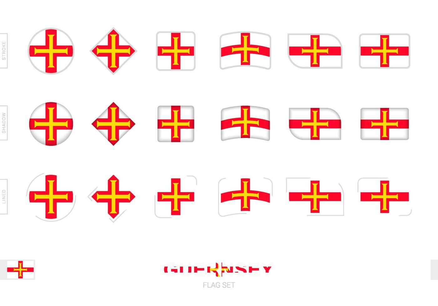 Guernsey vlaggenset, eenvoudige vlaggen van Guernsey met drie verschillende effecten. vector