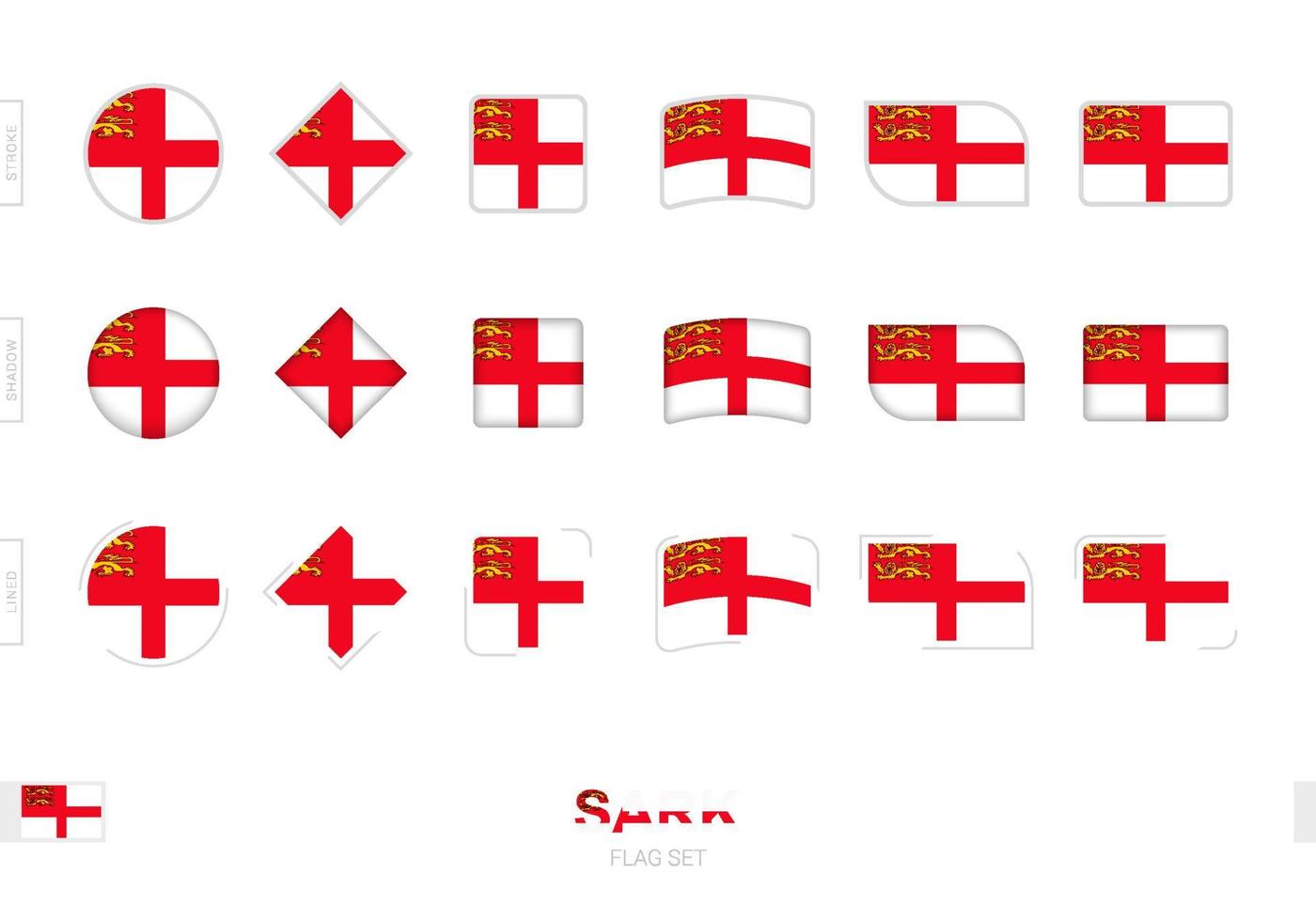 sark vlaggenset, eenvoudige vlaggen van sark met drie verschillende effecten. vector